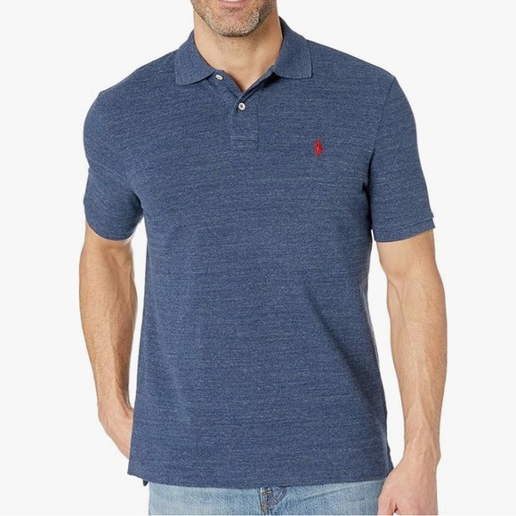 Polo Ralph Lauren Classic Slim Fit Icon Mesh Polo Shirt Men Large Blue Collared - Picture 1 of 8